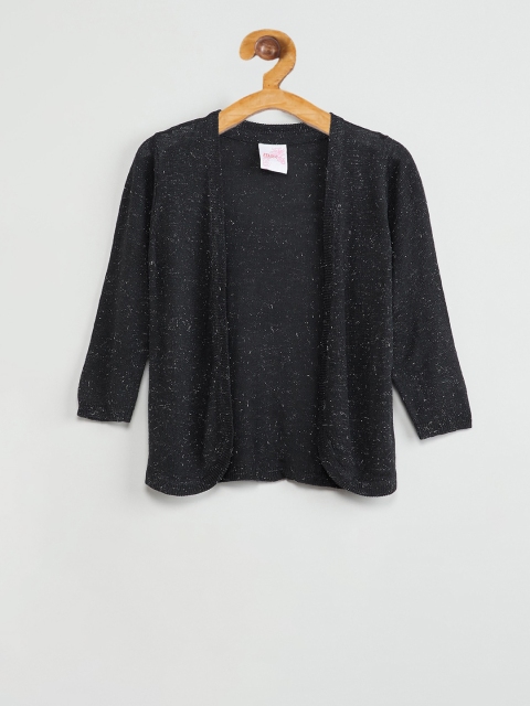 

max Girls Black Printed Open Front Shrug