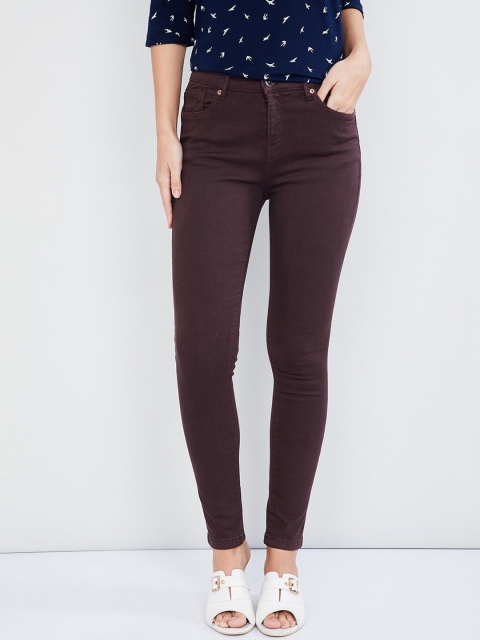 

max Women Burgundy Skinny Fit Mid-Rise Clean Look Stretchable Jeans