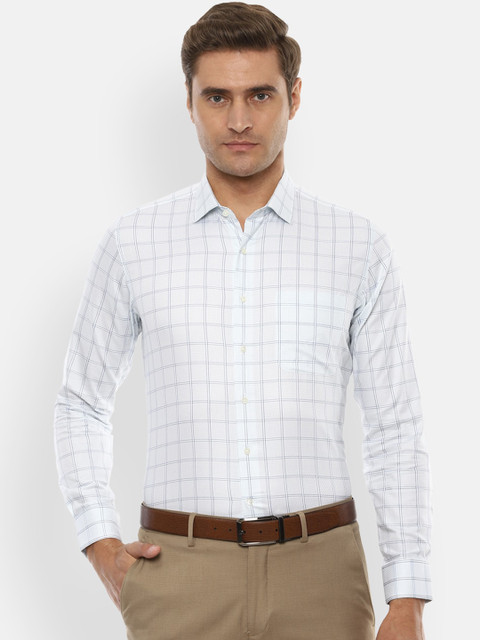 

Van Heusen Men White & Blue Slim Fit Checked Formal Shirt