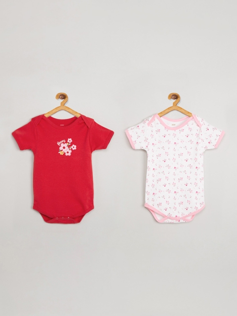 

max Girls Pack of 2 White & Red Printed Bodysuits