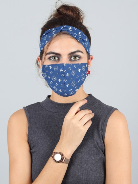 

Swiss Design Women MultiColoured 2-Ply Mask with 1 Criss Cross Head Band, Blue
