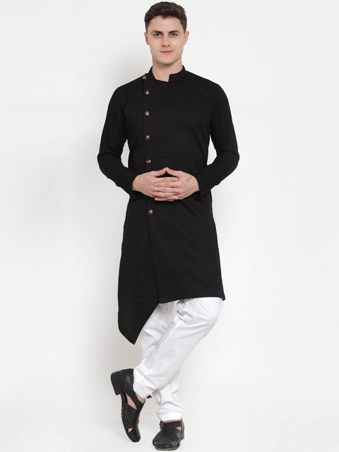 

MAXENCE Men Black & White Solid Kurta with Pyjamas