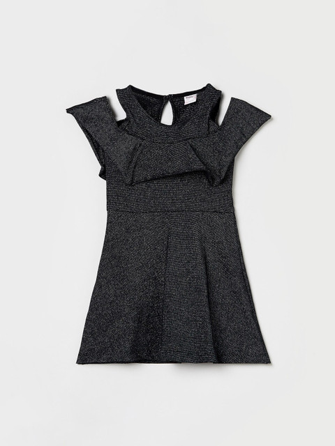 

max Girls Black & Silver Sheen Fit and Flare Dress