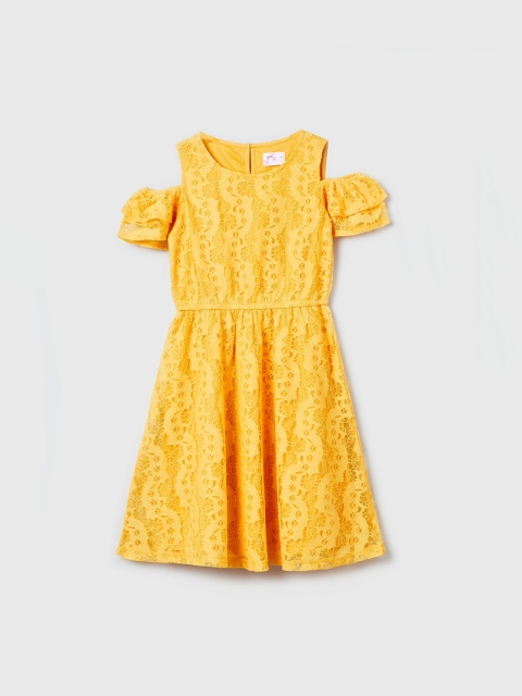 

max Girls Yellow Self Design Fit and Flare Dress