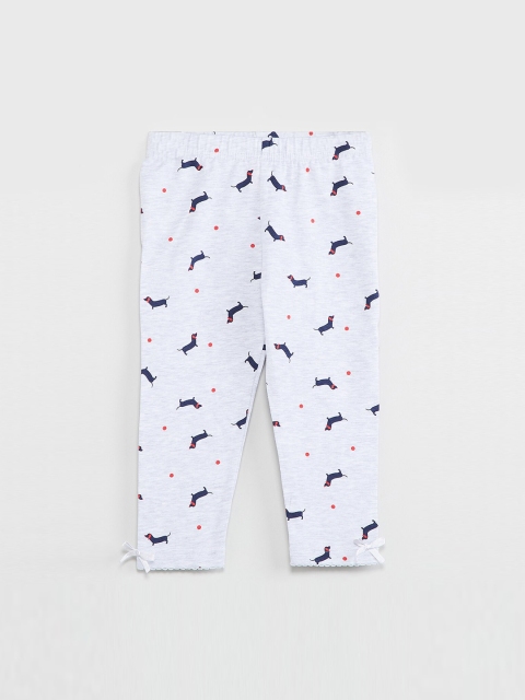 

max Infant Girls White & Blue Printed Ankle-Length Leggings