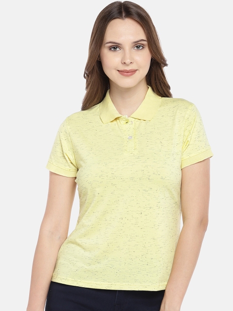 

Manola Women Yellow Self Design Polo Collar T-shirt