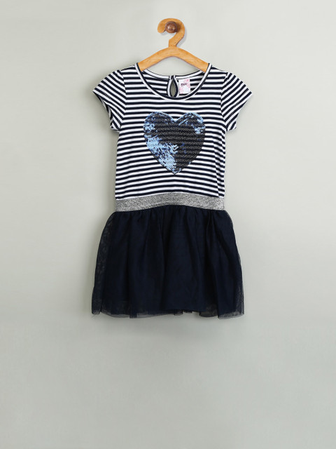 

max Girls Blue Striped Fit and Flare Dress