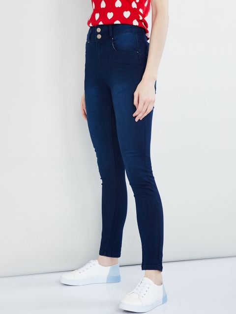 

max Women Navy Blue Skinny Fit High-Rise Clean Look Stretchable Jeans