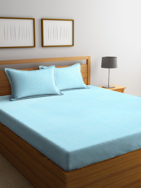 

Trident Blue & White Geometric 144 TC Cotton 1 Queen Bedsheet with 2 Pillow Covers