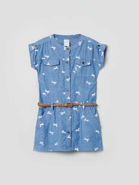 

max Girls Blue & White Printed Shirt Dress