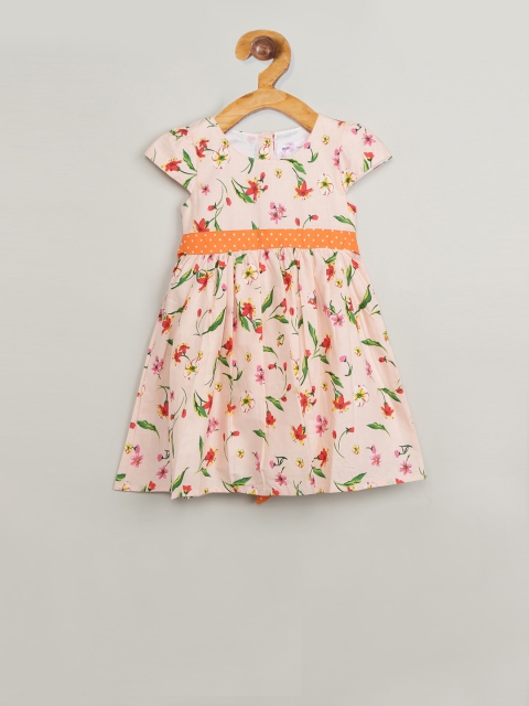

max Girls Peach-Coloured Floral Printed Fit and Flare Dress