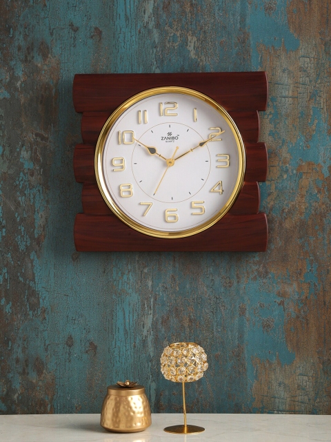 

ZANIBO White & Brown Square Solid Analogue 35 cm Wall Clock