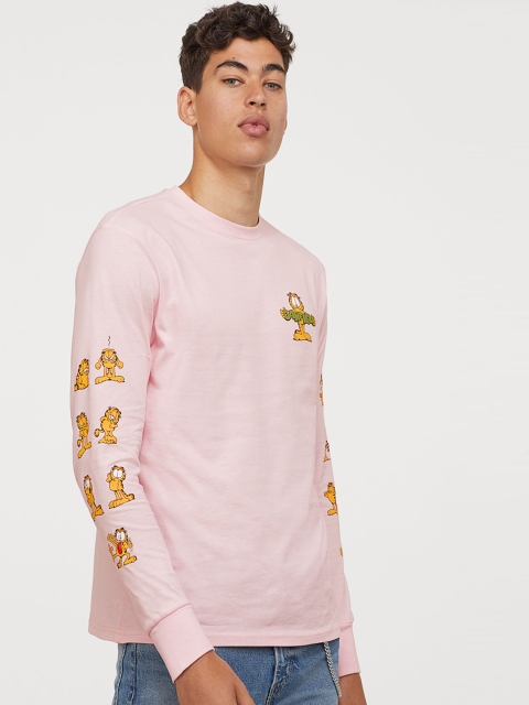 

H&M Men Pink & Yellow Printed Jersey Top