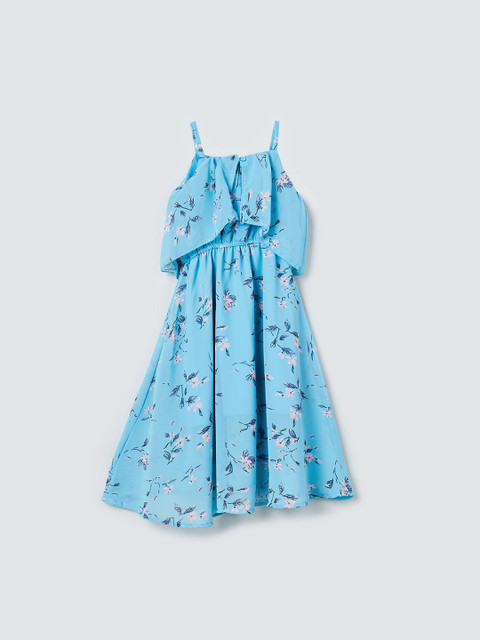 

max Girls Blue & Pink Floral Print Fit and Flare Dress