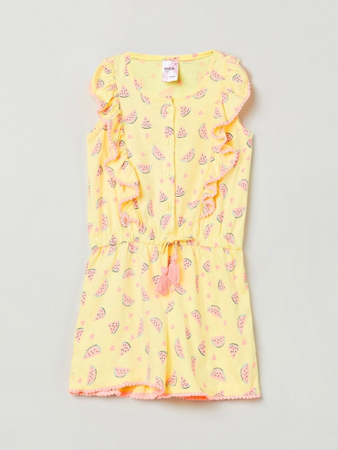 

max Girls Yellow & Pink Printed Romper