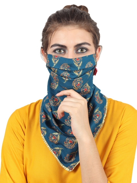 

Swiss Design Women Teal Blue Printed 2-Ply Reusable Anti-Pollution Scarf Style Mask