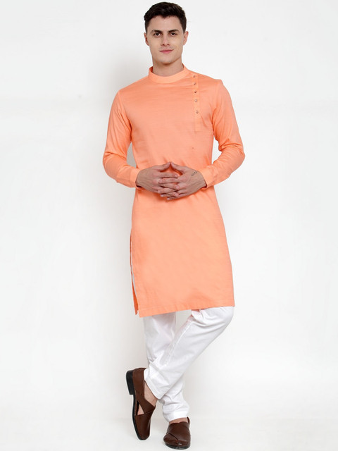 

MAXENCE Men Peach & White Solid Kurta with Pyjamas