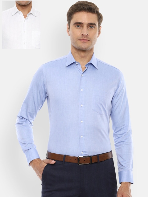 

Van Heusen Men Pack Of 2 Slim Fit Solid Formal Shirt, Blue