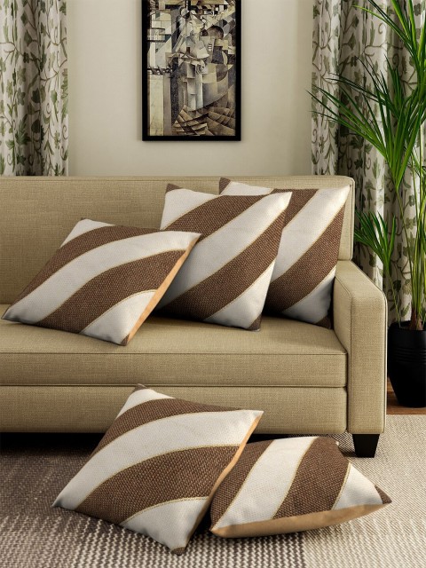 

DREAM WEAVERZ Camel Brown & Off-White Set of 5 Self Design Square Cushion Covers