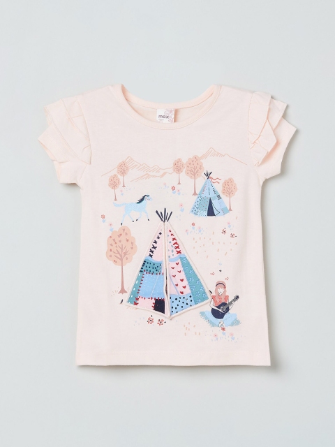 max Girls Pastel Pink & Blue Printed Pure Cotton Top