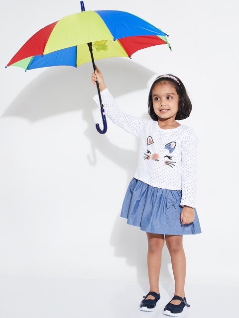 

max Girls White & Blue Printed A-Line Dress
