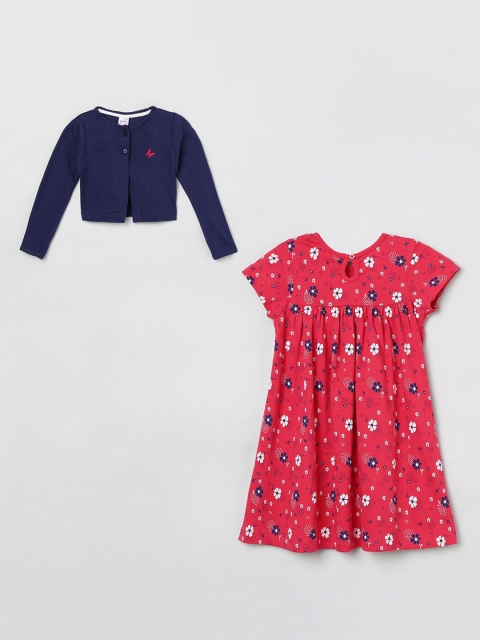 

max Girls Blue & Red Printed A-Line Dress With Shrug