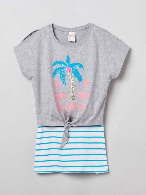 

max Girls Grey Printed Top