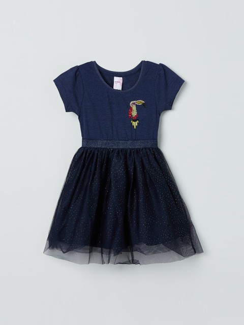 

max Girls Navy Blue Embellished Fit and Flare Dress