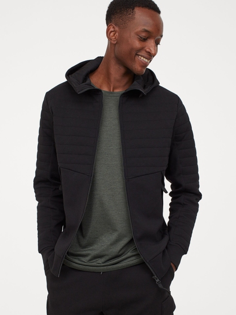 

H&M Men Black Solid Hooded Sports Jacket