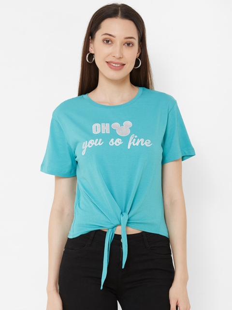 

Kraus Jeans Women Sea Green Printed Round Neck T-shirt