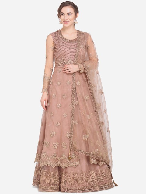 

Stylee LIFESTYLE Pink & Gold-Coloured Net Unstitched Dress Material