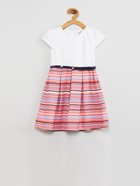 

max Girls White & Red Striped A-Line Dress