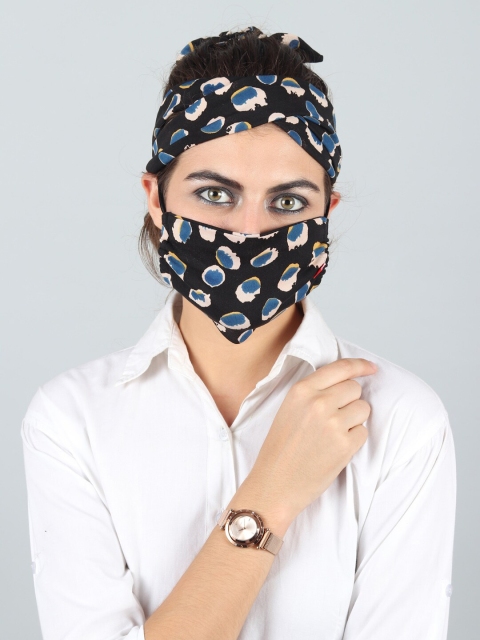 

Swiss Design Women Black Reusable 2-Ply Cloth Mask With Headband & Hair Band