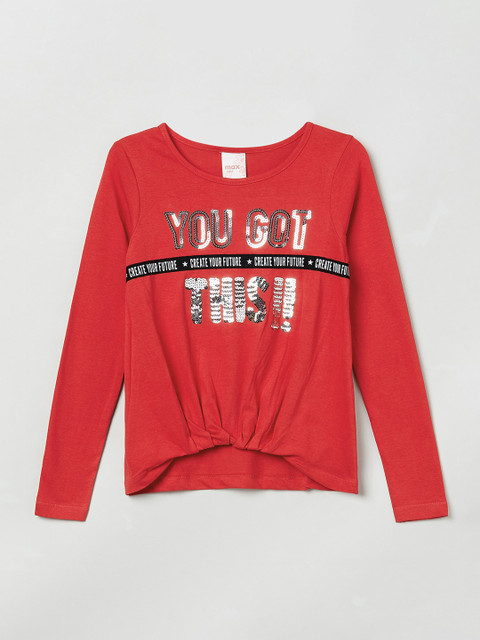 

max Girls Red Printed Round Neck T-shirt