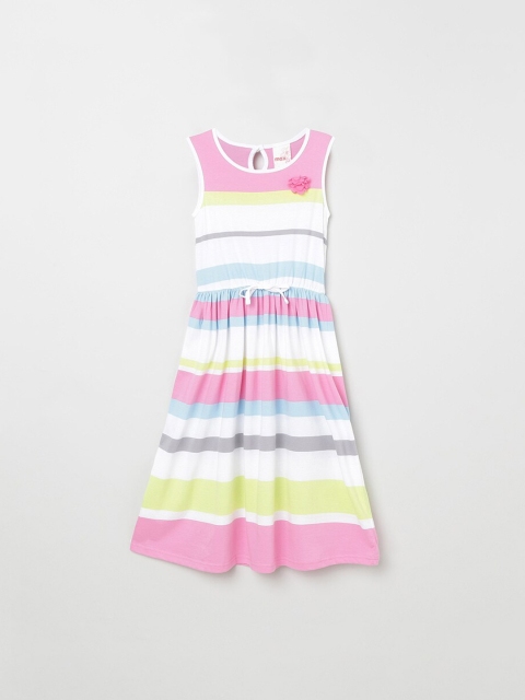 

max Girls White & Pink Candy Striped Fit and Flare Dress