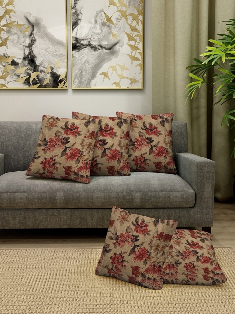 

KLOTTHE Set of 5 Brown & Pink Floral Square Cushion Covers
