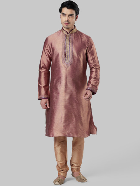 

Ethnix by Raymond Men Purple & Gold-Coloured Yoke Design Straight Kurta