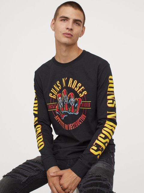 

H&M Men Black Printed Jersey Top