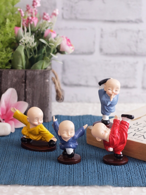 

WISHTANK Set Of 4 Multicoloured Miniature Kung Fu Buddha Monk Showpieces, Multi