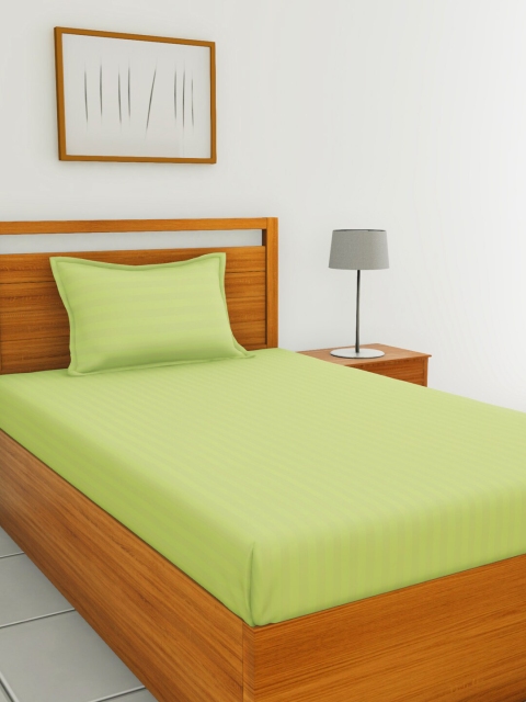 

BIANCA Lime Green Striped 210 TC Cotton 1 Single Bedsheet with 1 Pillow Covers