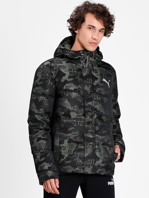 

Puma Men Olive Green Camo Printed Padded Jacket