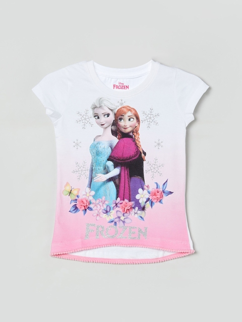 

max Girls Cream-Coloured Printed Round Neck T-shirt