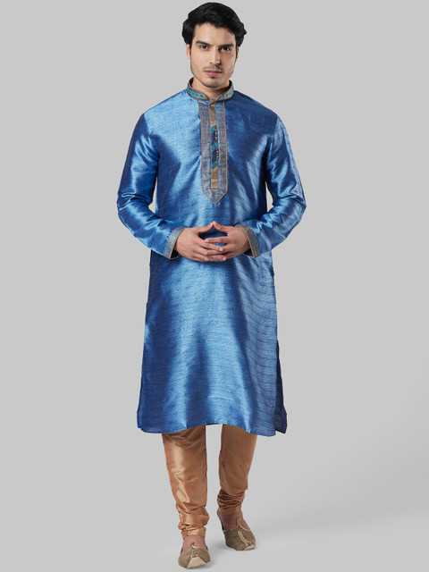 

Ethnix by Raymond Men Blue Woven Design Straight Kurta