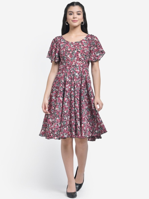 

Texco Women Mauve Floral Printed Fit and Flare Dress