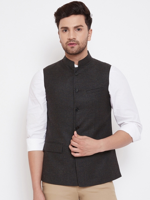 

Spirit Men Charcoal Grey Solid Nehru Jacket
