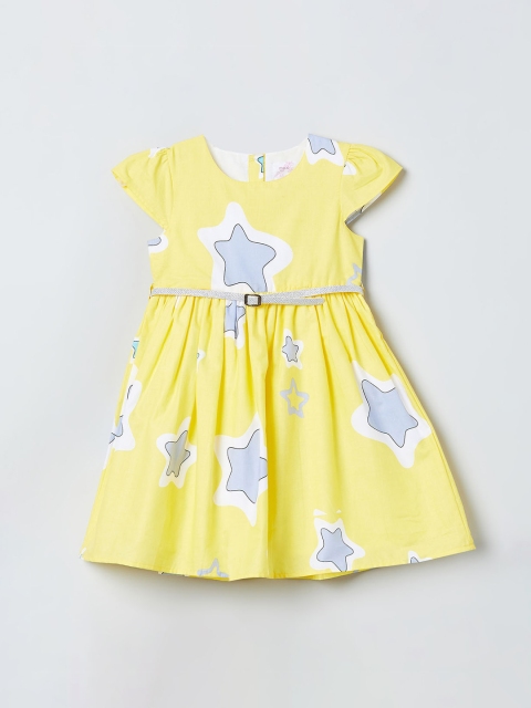 max Girls Yellow Printed A-Line Dress