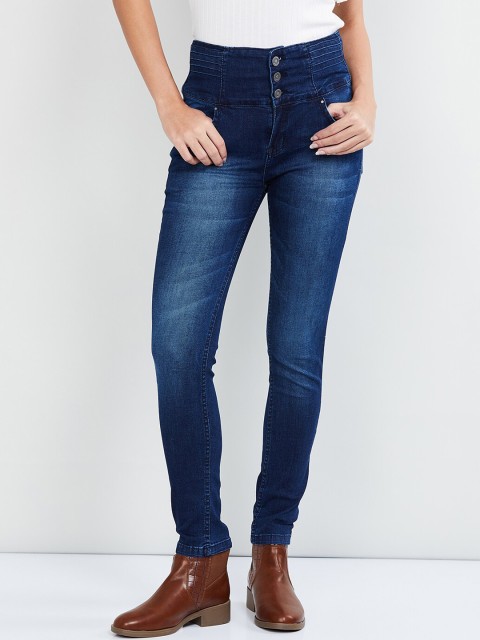 

max Women Navy Blue Skinny Fit High-Rise Clean Look Stretchable Jeans