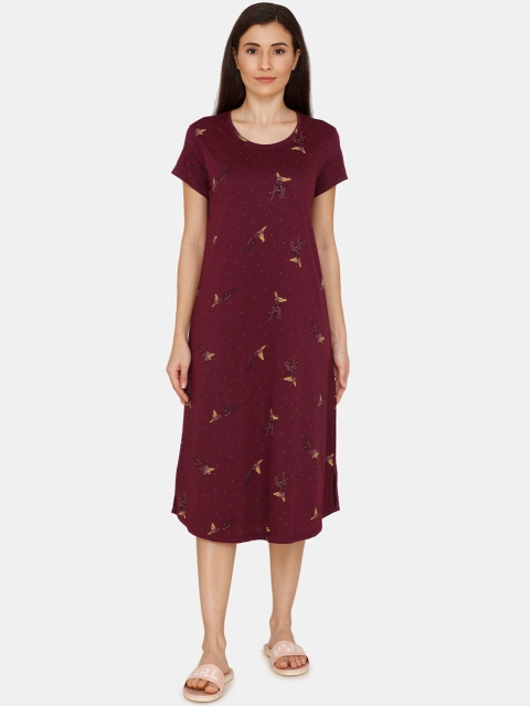 

Zivame Marron & Yellow Printed Sleep Shirt, Maroon