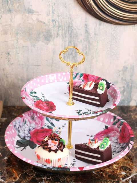 

A Vintage Affair Pink & White Printed Two Tier Cake Stand