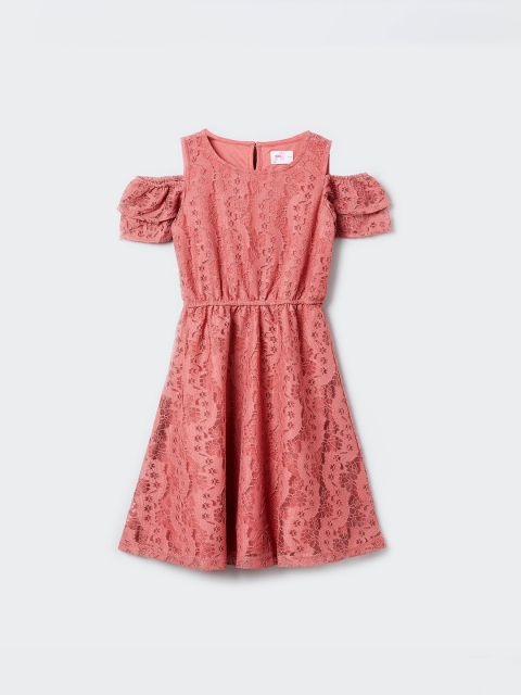 

max Girls Salmon Pink Lace Fit and Flare Dress